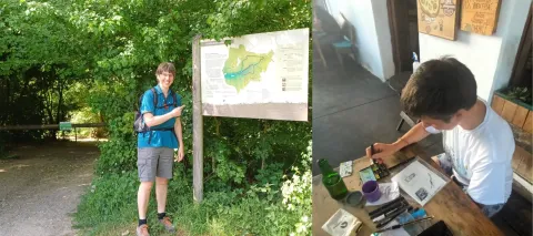 Émilie en randonnée et en train de peindre